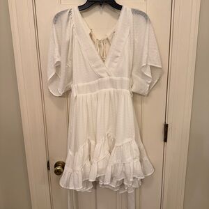 White Ruffled V-Neck Dress size small